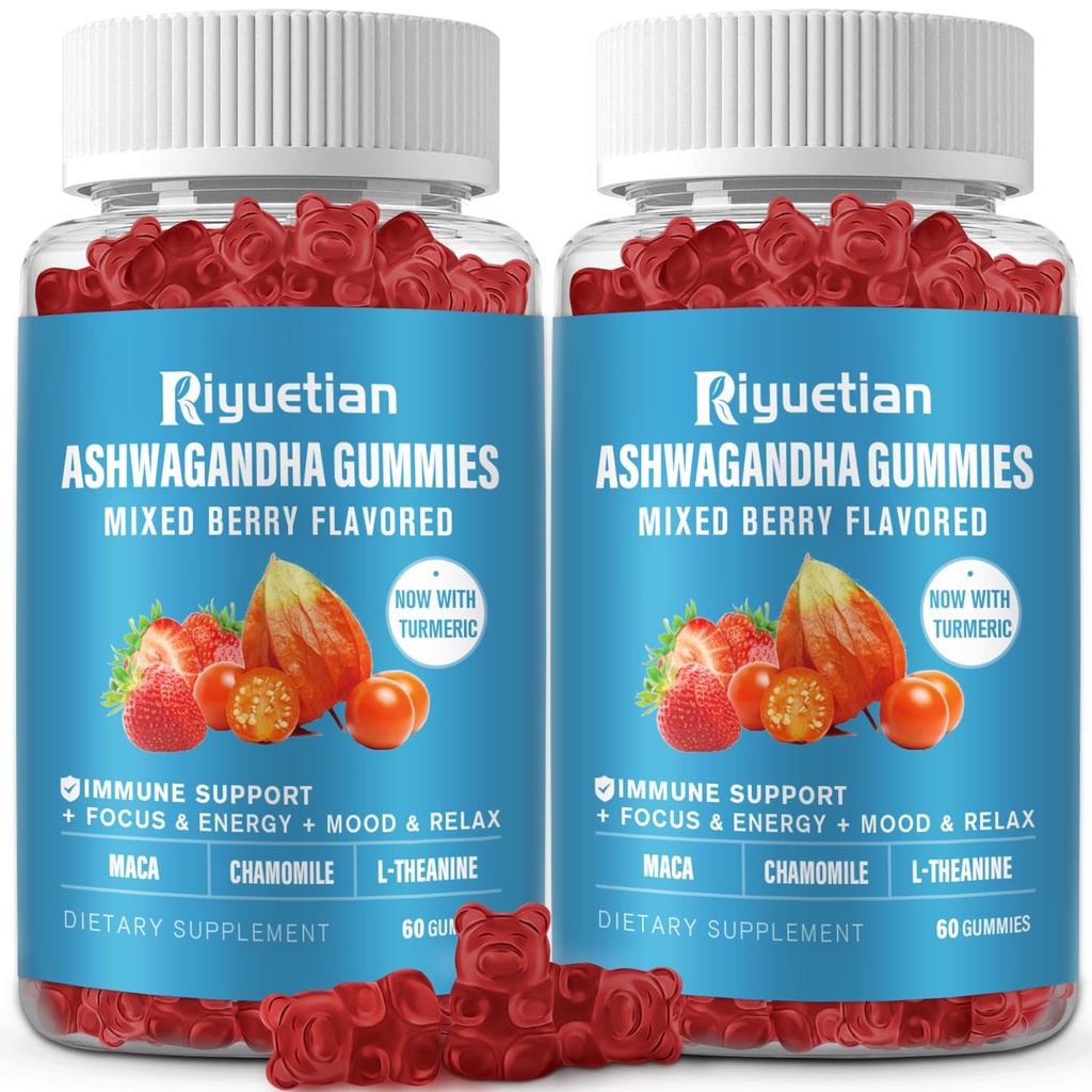 Gummies Ashwagandha pour les femmes et les hommes - Soutien immunitaire et énergie accrue - Suppléments Ashwagandha pour les hommes et les femmes - Saveur de fraise naturelle (120 comte)