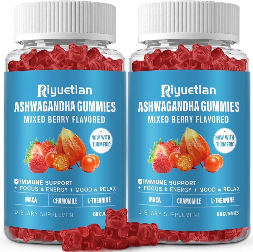 Gummies Ashwagandha pour les femmes et les hommes - Soutien immunitaire et énergie accrue - Suppléments Ashwagandha pour les hommes et les femmes - Saveur de fraise naturelle (120 comte)