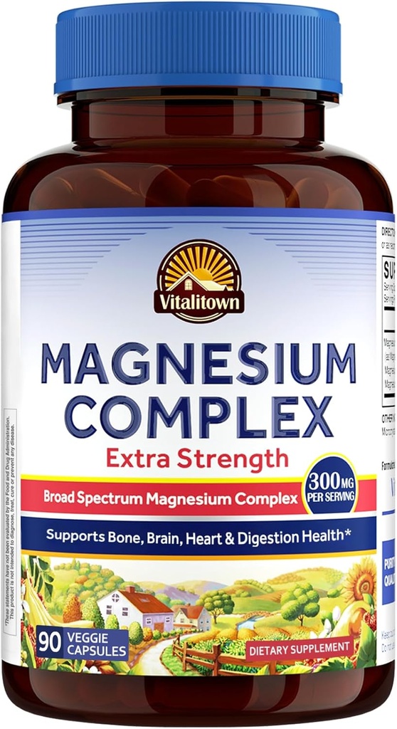 Supplément complexe de Magnésium Vitalitown de 300mg Magnésium élémentaire de Citrate de Magnésium Malate de Taurate de Glycinate de Tau.