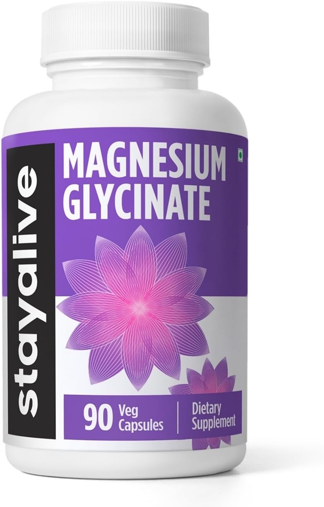 STAY ALIVE Glycinat de magnésium chélaté 500mg, haute absorption, 90 Capsules, 100% poudre de glycin pur, supplément de magnésium extra-résistance pour les femmes et les hommes, pilules sans OGM et sans gluten