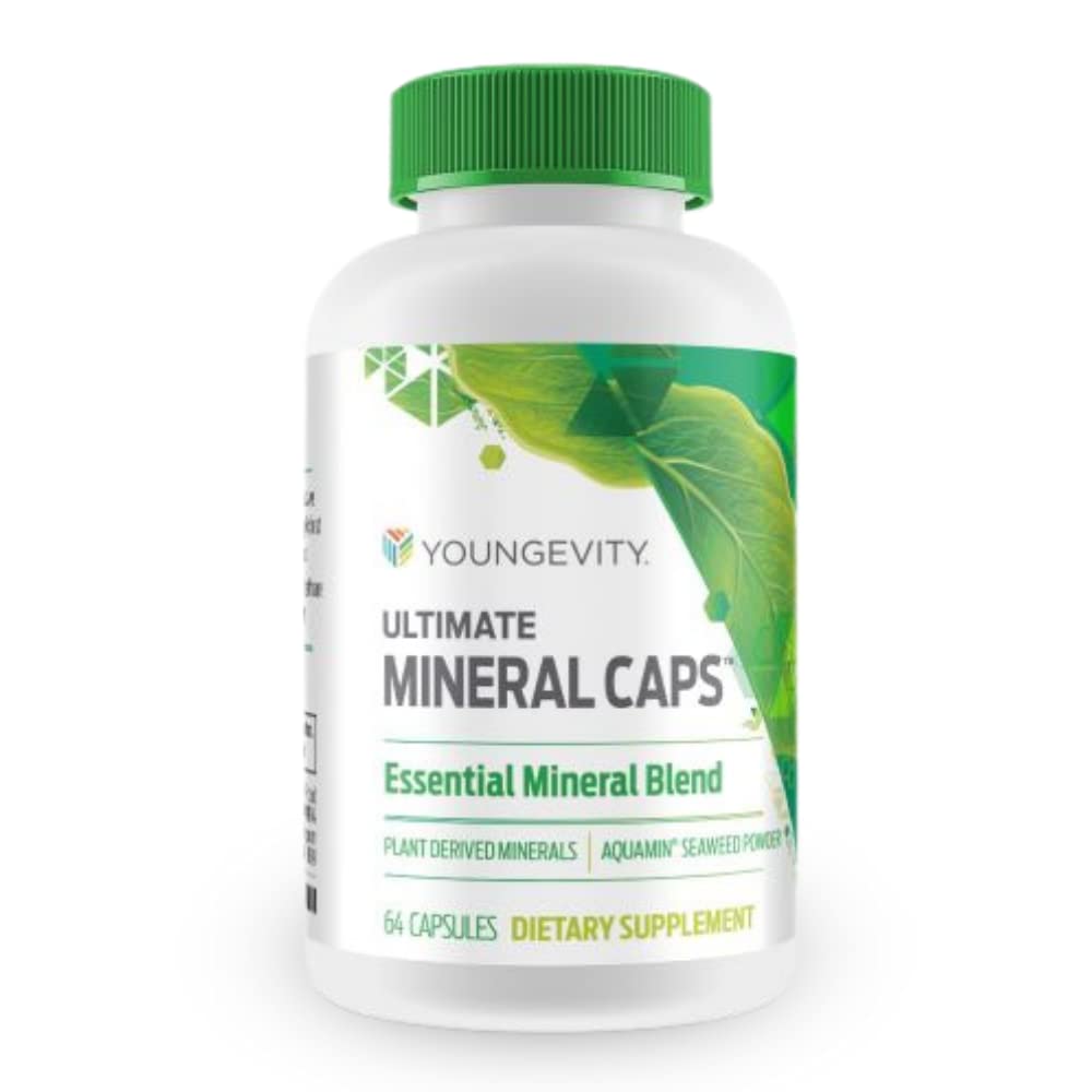 Youngevity Ultimate Mineral CapsTM - 70+ Traces essentielles de spectre complet - Nutrient-Dense, dérivé de l'algue Humic & Aquamin (64 capsules)