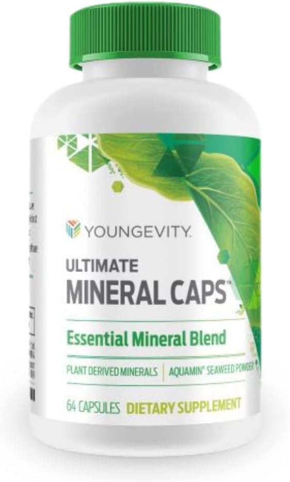 Youngevity Ultimate Mineral CapsTM - 70+ Traces essentielles de spectre complet - Nutrient-Dense, dérivé de l'algue Humic & Aquamin (64 capsules)