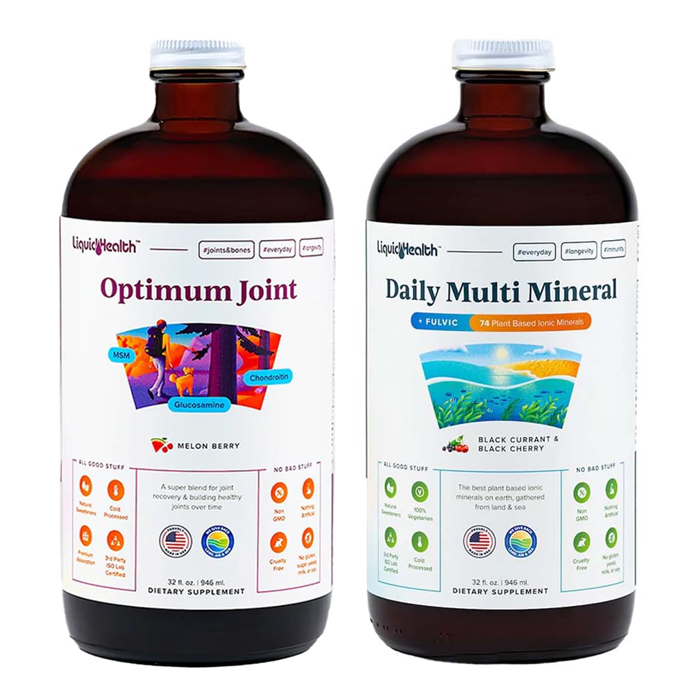 LIQUIDHEALTH Optimum Combinaison Glucosamine Chondroïtine Supplément et lot quotidien multi-minéraux multivitamines pour les hommes et les femmes - Mer Trace Minéraux, os et santé articulaire, Immune Support - Fabriqué aux États-Unis, Non-OGM
