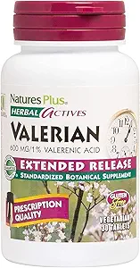 Natures Plus Herbal Actives Comprimés Valérien à libération prolongée - 600 mg, 30 Comprimés végétaliens - Végétariens, sans gluten - 30 portions