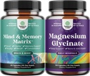 Bundle of Advanced Brain Supplement for Memory and Focus and Magnesium Glycinate Capsules for Adults - Memory Supplement for Brain Fog Clarity Energy and Recall - Sleep Support Immunity & Bone Health