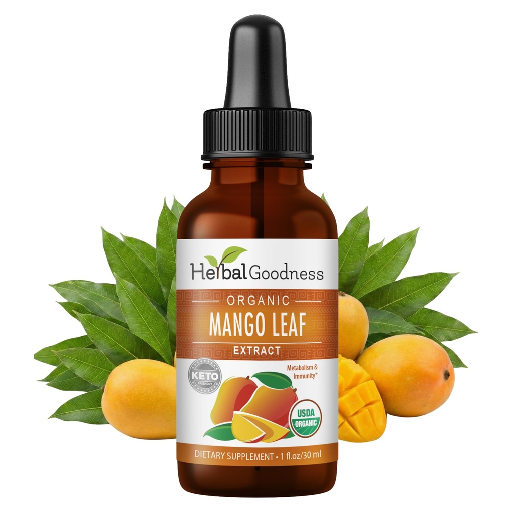 Herbal Goodness Organic Mango Leaf Extract Liquid | Metabolism & Immune Support Drops | Alcohol-Free African Mango Leaf Supplement for Digestion & Glucose Balance | Non-GMO, Vegan - 1 fl oz