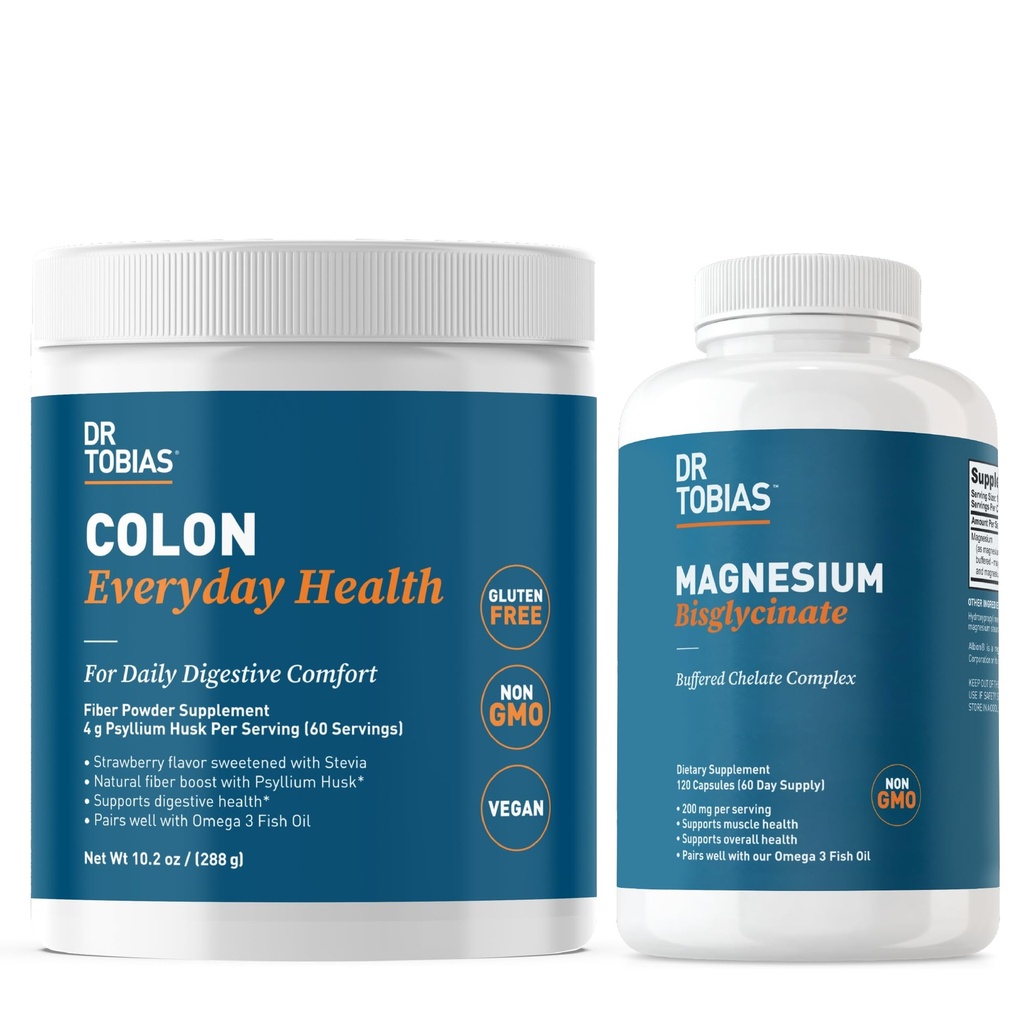 Dr Tobias Colon Everyday Health & Magnésium Bisglycinate - Confort digestif et soutien pour la santé des muscles et des os, végétalien, non-OGM