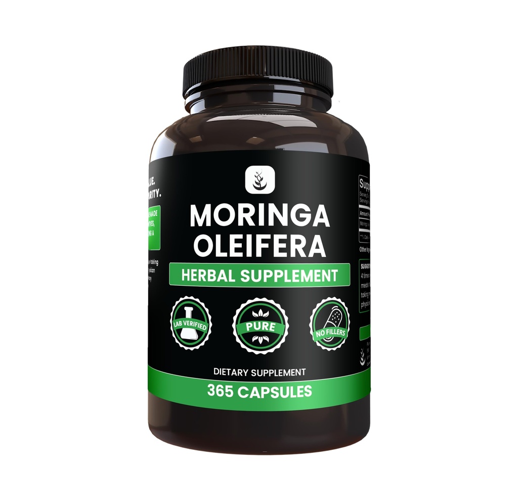 Ingrédients originaux purs Moringa (365 Capsules) Pas de Magnésium ou de Rice Fillers, Toujours Pure, Verified Lab