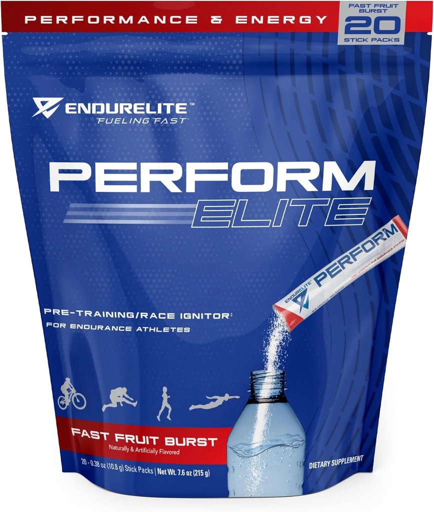 EndurElite Exécuter Elite- Supplément de poudre préentraînement- Préentraînement pour les athlètes d'endurance- 20 Sac de service- Brûlure rapide de fruits