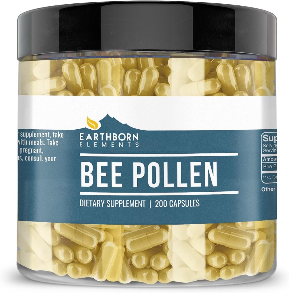Éléments terriens Bee Pollen 200 Capsules, pures et non diluées, sans additifs