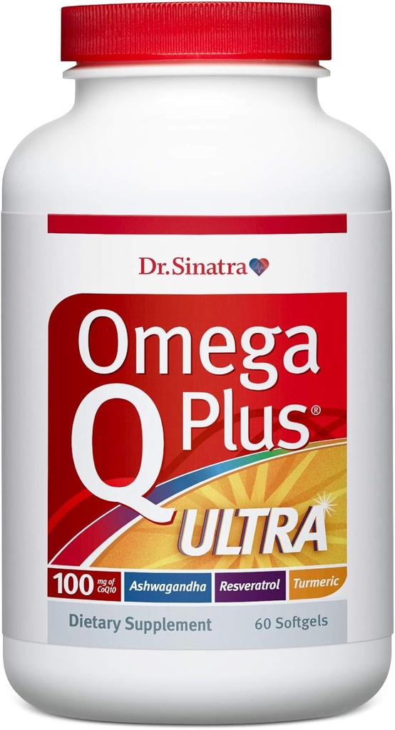 Dr. Sinatra Omega Q Plus Ultra-Support complet et avancé pour la santé cardiaque et le vieillissement en santé avec Ashwagandha pour le soulagement du stress