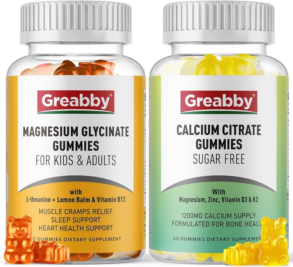 Gommies glycinées de magnésium, Gommies de citrate de calcium pour les enfants et les adultes, Soutien aux os