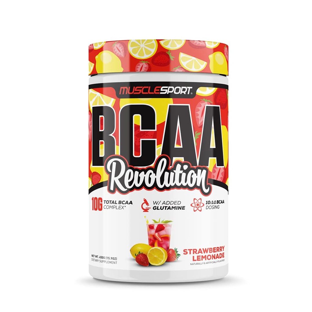 Musclesport BCAA Revolution Amino Acid Poudre Supplément pour les hommes et les femmes - Complexe d'entraînement intra-entraînement - Suppléants de récupération (Lémonade aux mûres, 30 portions)