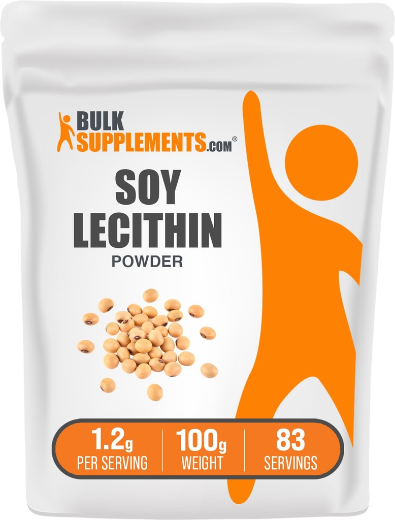 BulkSupplements.com Poudre de lécithine de soja - supplément de lécithine, supplément nutritionnel, grade alimentaire - sans gluten, 1,2 g par portion, 100 g (3,5 oz) (paquet de 1)