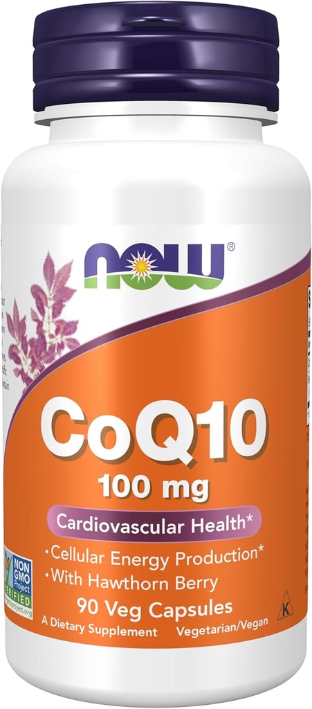 MAINTENANT Compléments alimentaires, CoQ10 100 mg avec Berry Hawthorn, Classe pharmaceutique, Forme All-Trans produite par Fermentation, 90 Capsules de Veg