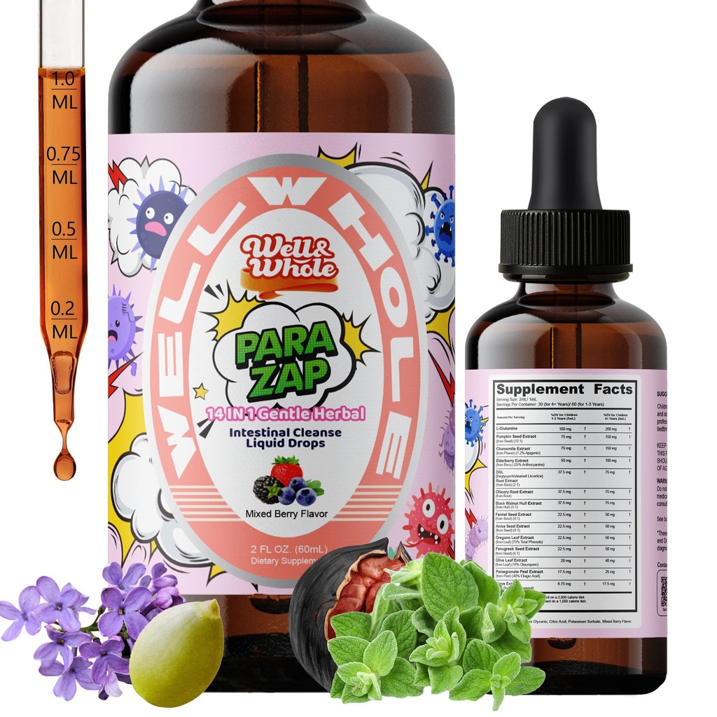 Black Walnut Gut Cleanse Liquid for Kids, Natural Gut Detox for Children Drops, 14 In 1 Digestive Health & Immune Support with Cloves, Pumpkin Seeds, Gentle-Herbal, Kids-Friendly & Alcohol-Free