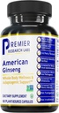 Premier Research Labs American Ginseng Supplement - Capsules de ginseng américaines, Pilules de racines de ginseng à base de plantes, Extrait d'herbe de ginseng nord-américain, Supplément énergie calmant - 60 Capsules à base de plantes