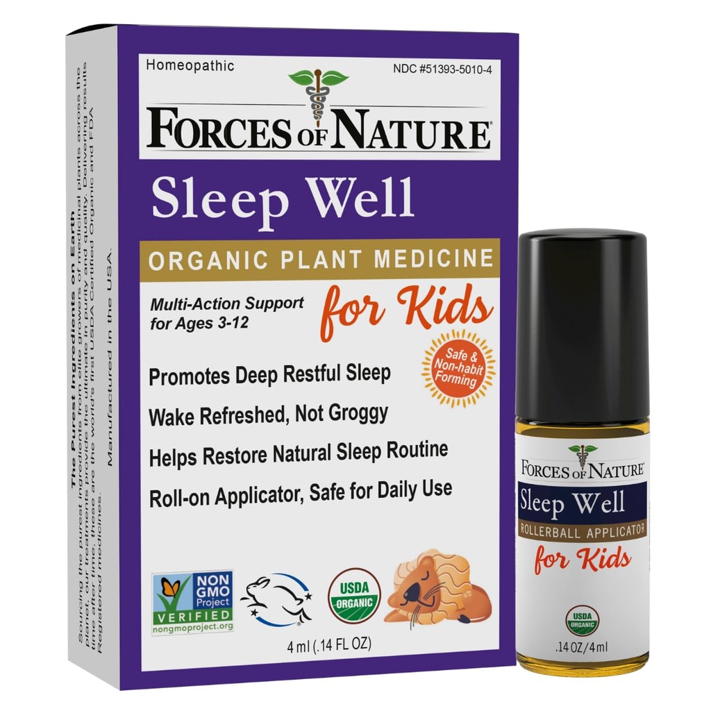 Forces of Nature Natural Sleep Support for Kids, Organic Homeopathic Remedy with Oats and Valerian, 4ml