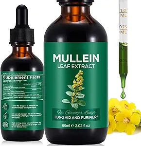 Mullein Drops for Lungs, Mullein Leaf Extract for Lungs, Natural Mullein Herbal Supplements, Mullein Chlorophyll Drops for Lungs, Lung Cleanse for Smokers - 2.02 fl oz