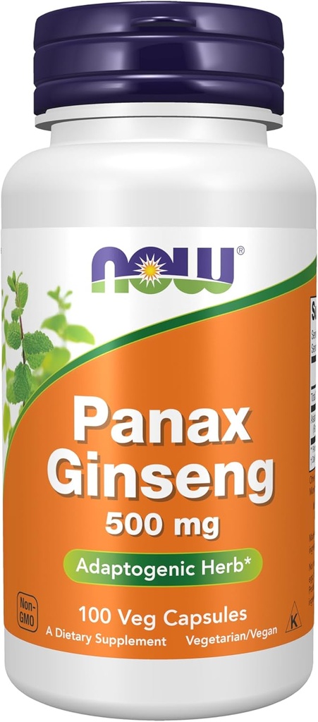 MAINTENANT Aliments suppléments, Panax Ginseng (Root) 500 mg, Herbe Adaptogène*, 100 gélules