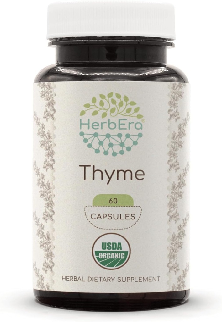 HerbEra Thyme USDA Organic 60 Capsules de supplément naturel à base de plantes.