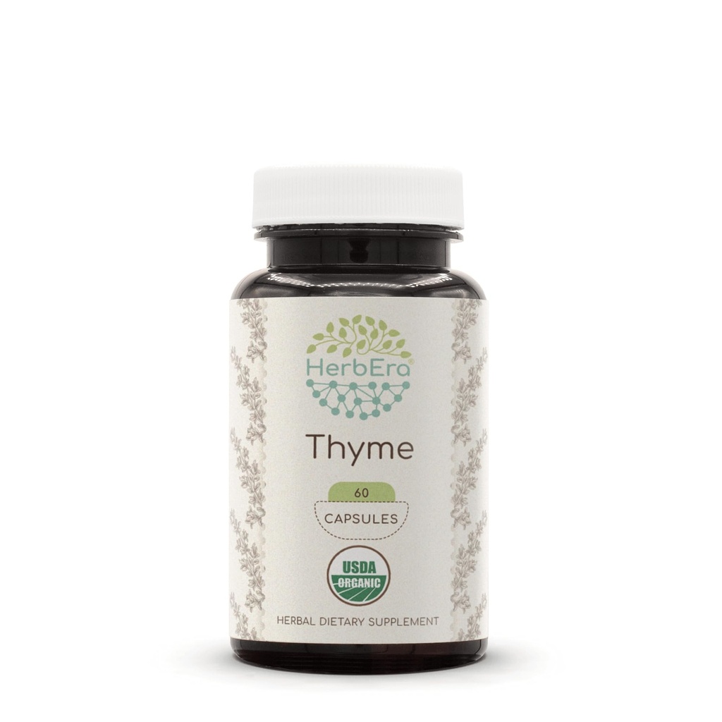 HerbEra Thyme USDA Organic 60 Capsules de supplément naturel à base de plantes.