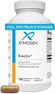 Complexe XYMOGEN B Activ Vitamine B avec Benfotiamine, Méthylfolate, Biotine, Vitamine B6 & B12 (Méthylcobalamine b12) - Suppléments énergétiques pour le support adrénal et l'humeur (180 capsules)