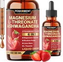 6en1 Magnésium L-Thréonate gouttes liquides avec Ashwagandha, Magnésium Glycinate et 3 Plus - Soutien du cerveau et Immune - 2 Fl Oz pendant 30 jours - Fraise Flavor