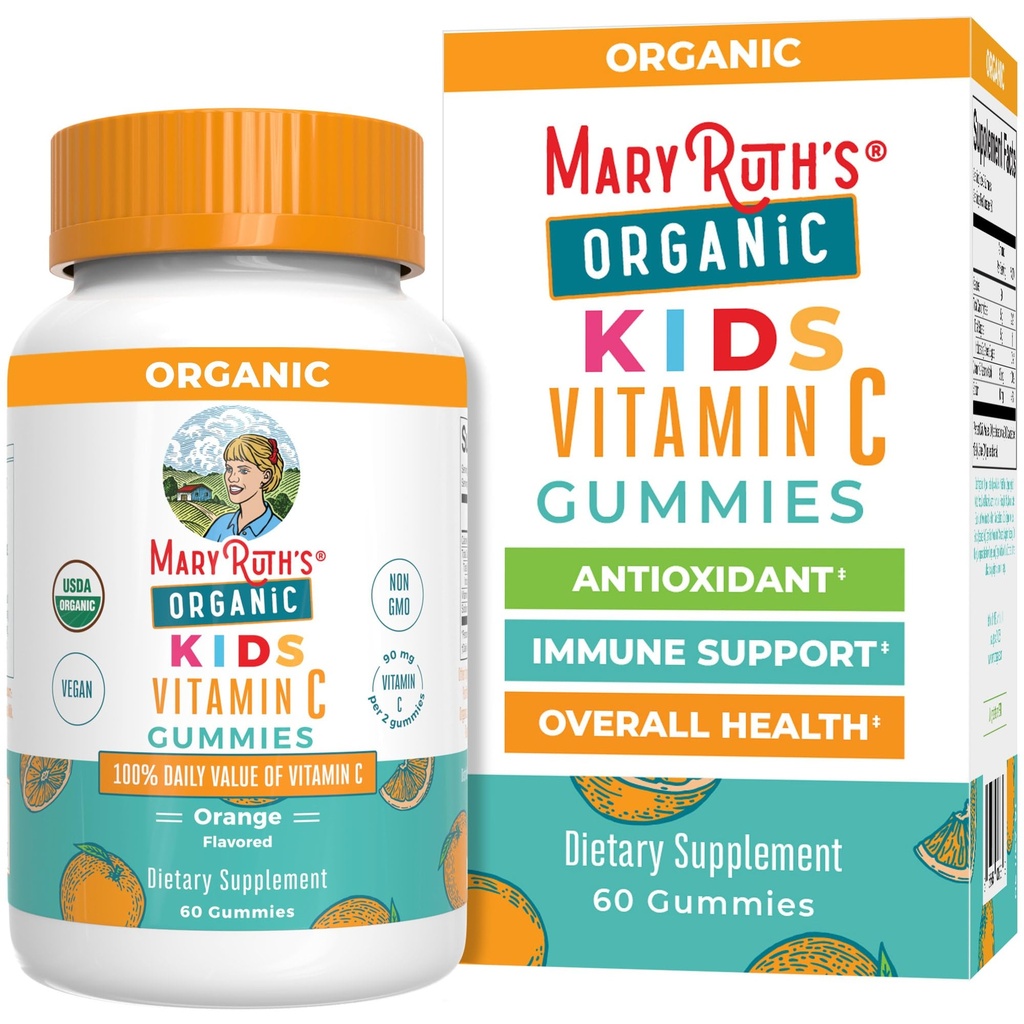 MARYRUTH'S Kids Vitamin C Gummies | Supplement for Immune Support & Overall Health | Vitamin C for Kids Ages 4+ | USDA Organic | Vegan | Non-GMO | 60 Servings