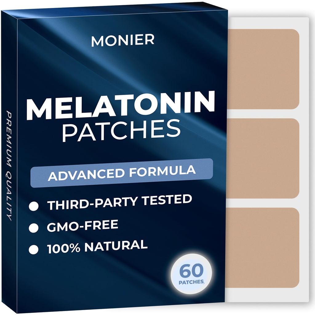 MONIER Melatonin Sleep Patches for Adults Extra Strength | Easy-to-Apply Sleep Patch with Valerian | Relax & Wake Up Refreshed | Long-Lasting Night Comfort for Men & Women | 60 Patches