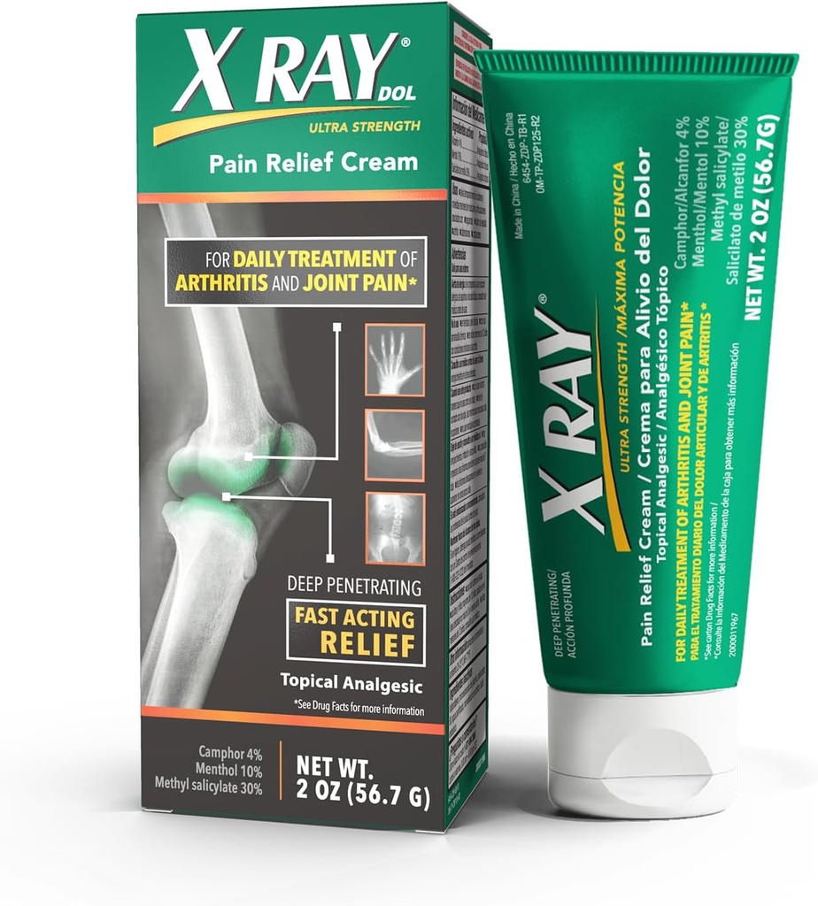 X Ray Dol Arthrite topique Crème anti-douleur, pour douleurs articulaires et musculaires quotidiennes, force d'ordonnance complète, soulagement à action rapide, 2 onces