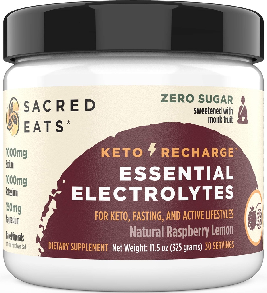 Poudre d'électrolyte kéto et supplément d'hydratation : 1000mg Potassium et sodium, 150mg Magnésium.