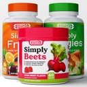 Simply Nature's Pledge - Suppléments Fruits et Légumes - 90 capsules de légumes et 90 capsules de fruits - Betteraves Gummy - 60 Comte - Combo - 30 jours d'approvisionnement de chacun