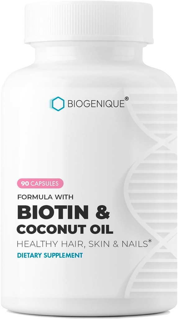 Supplément de biotine haute puissance - Formule Vitamine B7 végétalienne avec de la créatine et de l'huile de noix de coco - Soutien de peau, ongles et cheveux plus sains et kératine - Sans OGM et sans gluten - 2500 mcg