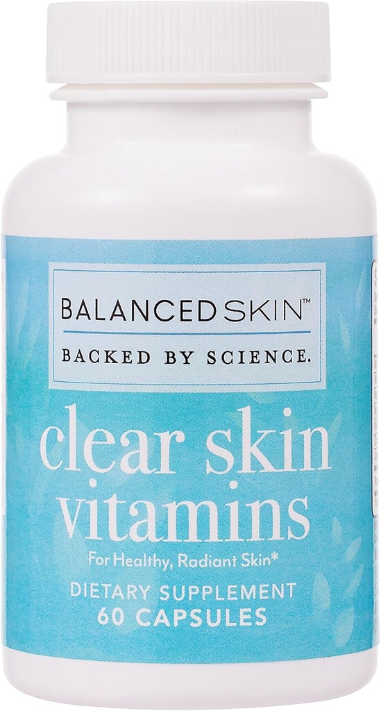 Clear Skin Vitamins for Women & Men - Supplement for Healthy Glowing Skin and Acne Control* - Patented and Dermatologist Developed Hormonal & Cystic Acne Pills