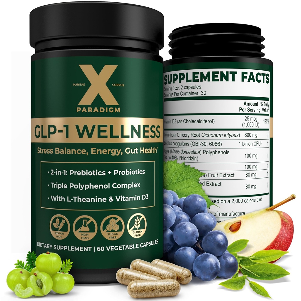 GLP-1 Wellness Support - Pre & Probiotic Formula, Appetite Control, Gut Health & Metabolic Support - Energy, Stress & Mood Balance