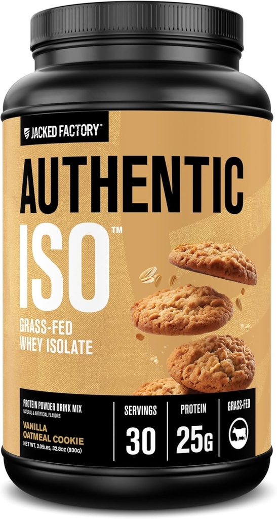 Authentique de l'usine Jacked Herb Fed Whey Protein Isolate Powder - faible teneur en glucides, non-OGM Muscle Building Protein w/No Fillers, post-entraînement, Vanilla Oatmeal Cookie