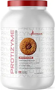 Nutrition métabolique, Protizyme, 100% poudre de protéines de lactosérum, haute protéine, faible teneur en glucides, faible teneur en gras de lactosérum, enzymes digestives, 24 vitamines et minéraux essentiels, beurre Pecan Cookie, 2 livres (26 ser)
