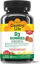 Country Life Vitamine D3 Gummies – 1000 UI Cholecalciferol, 60 Compte – Soutient la santé des os et des immunes – Végétarien, sans gluten, fraise et arômes d'orange – Pectine-basée, pas d'édulcorants artificiels