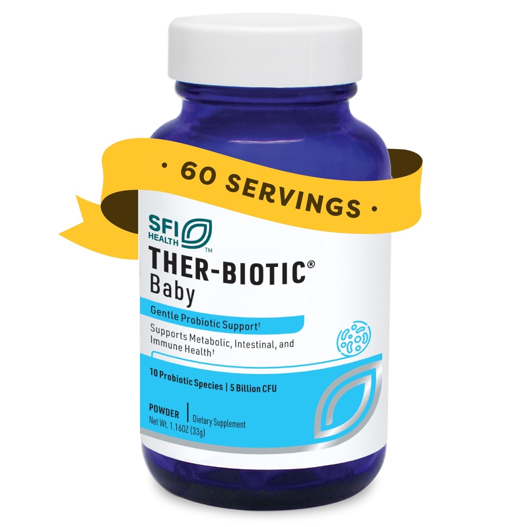Klaire Labs SFI Health Ther-Biotic Baby Probiotic Powder - Probiotics for Kids with 10-Strains - 5 Billion CFU Infant Probiotic for Digestive Health and Immune Support (60 ct)