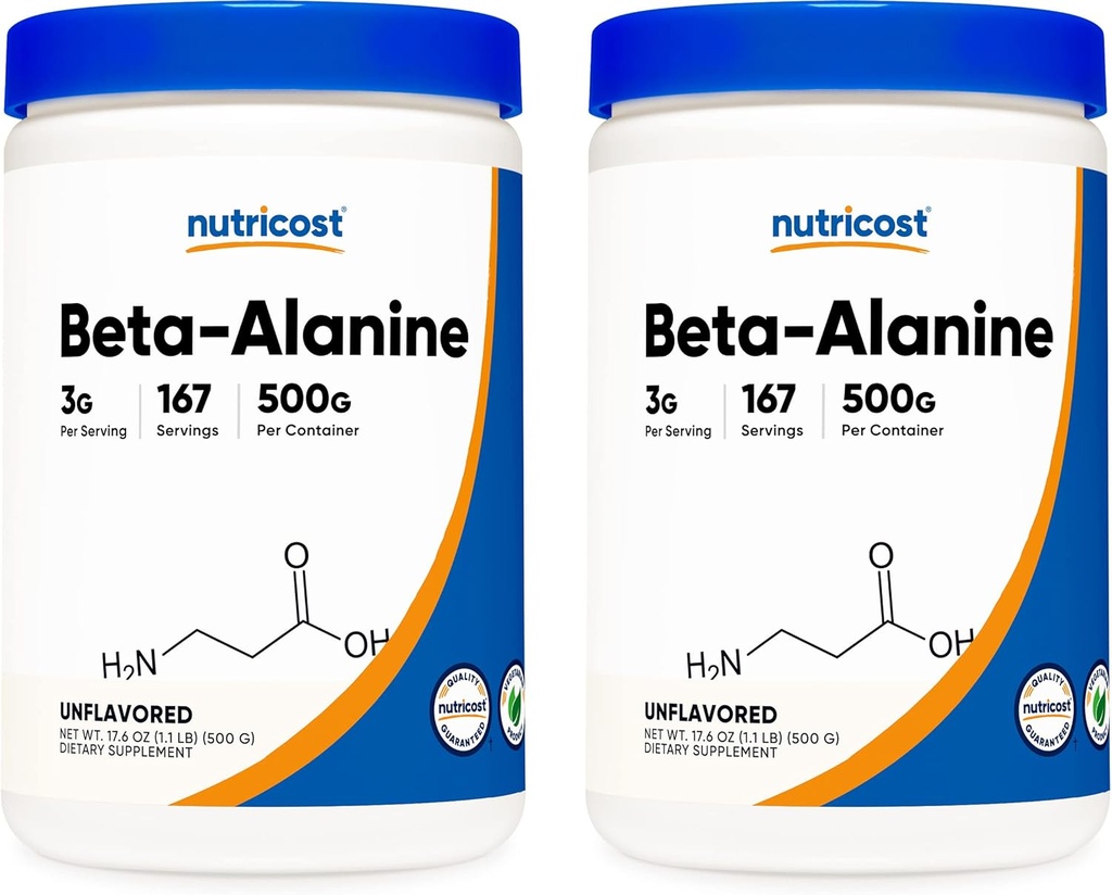 Nutricost Beta Alanine 500 Gram Bouteilles (2 Pack pour 1 KG) - Pure Beta Alanine