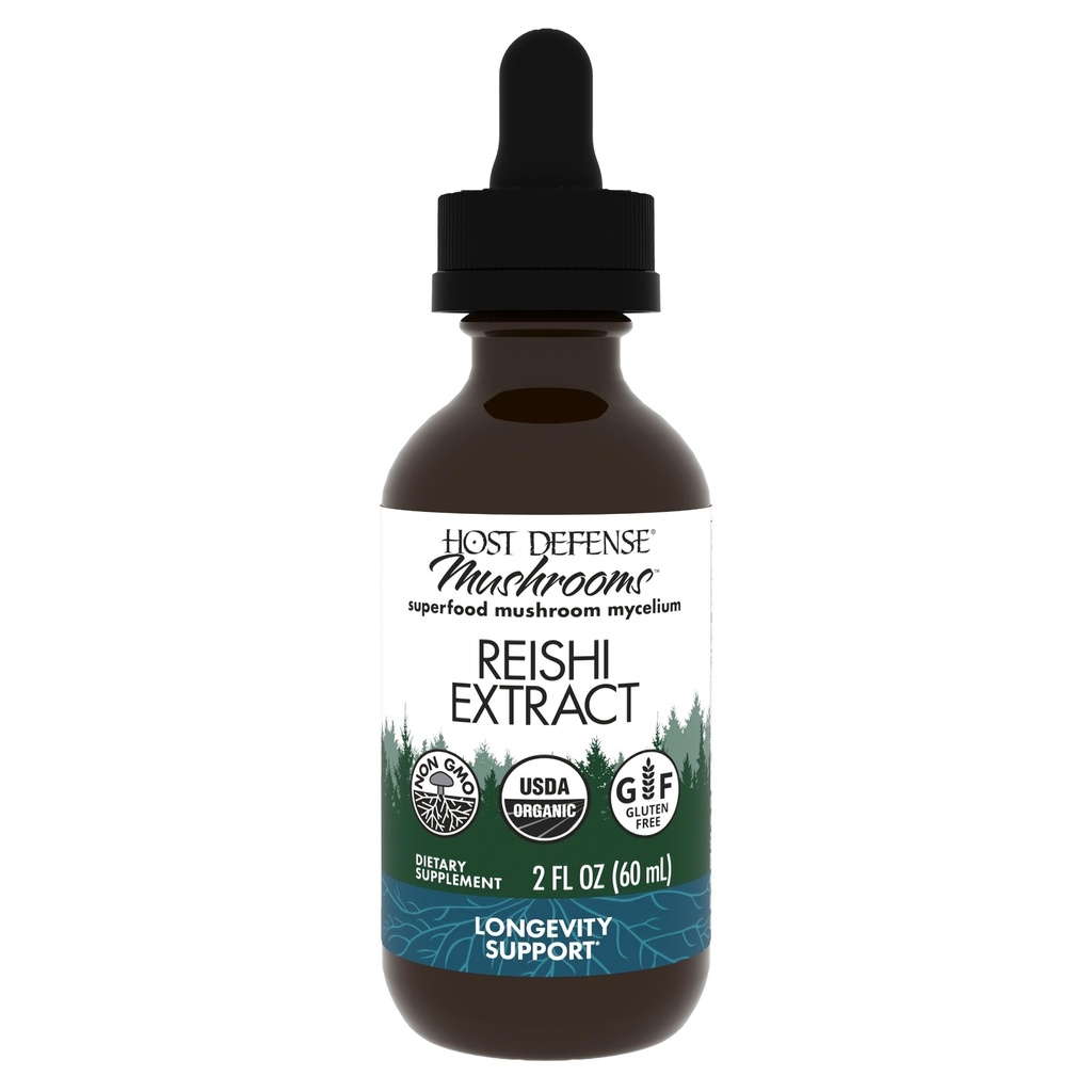 Host Defense Reishi Extract - Supplément Heart & Immune Health Support - Supplément Champignon pour soutenir l'énergie et la vitalité - Supplément Reishi pour aider le bien-être général - 2 fl oz (60 portions)*