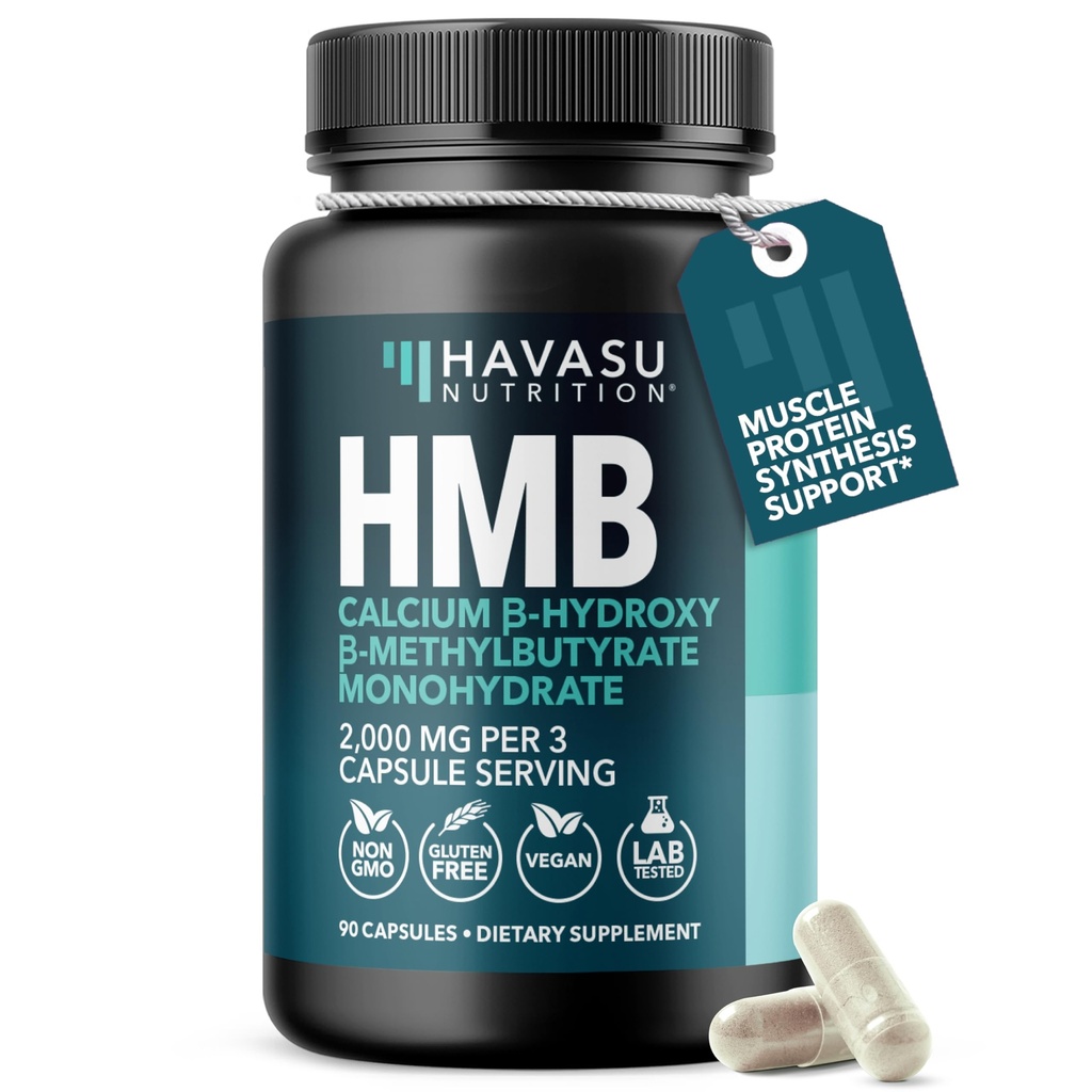 HMB Capsules 2000mg - HMB Supplements for Men and Women - Calcium B-Hydroxy B-Methylbutyrate Monohydrate - 90 Capsules - Supports Muscle Protein Synthesis - Vegan, Non-GMO, Gluten Free - 30 Servings