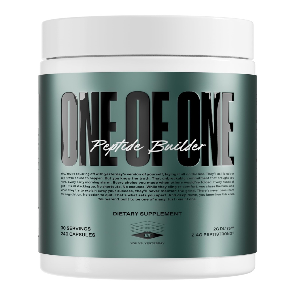 ONE OF ONE Peptide Builder – Advanced Muscle-Building & Recovery Formula with PeptiStrong® & DL185™, Enhances Muscle Protein Synthesis, Supports Muscle Health and Recovery - Unflavored, 30 Servings