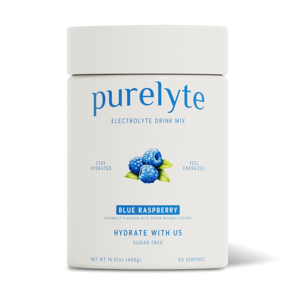 Electrolyte Powder Drink Mix – Sugar-Free, Naturally Flavored Hydration Powder with 5 Key Electrolytes & Trace Minerals – Keto, Vegan & Gluten-Free, 60 Servings, Blue Raspberry