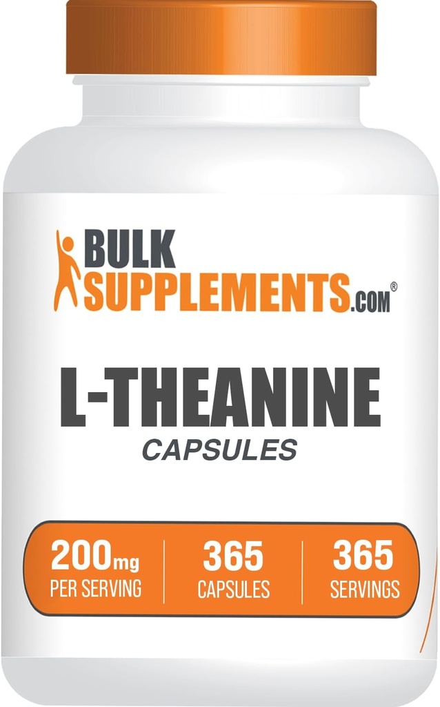 BulkSupplements.com Capsules L-Theanine - L-Theanine 200mg, Supplément Acid Amino - Sans gluten, 1 Capsule par portion, 365 Nombre (paquet de 1)