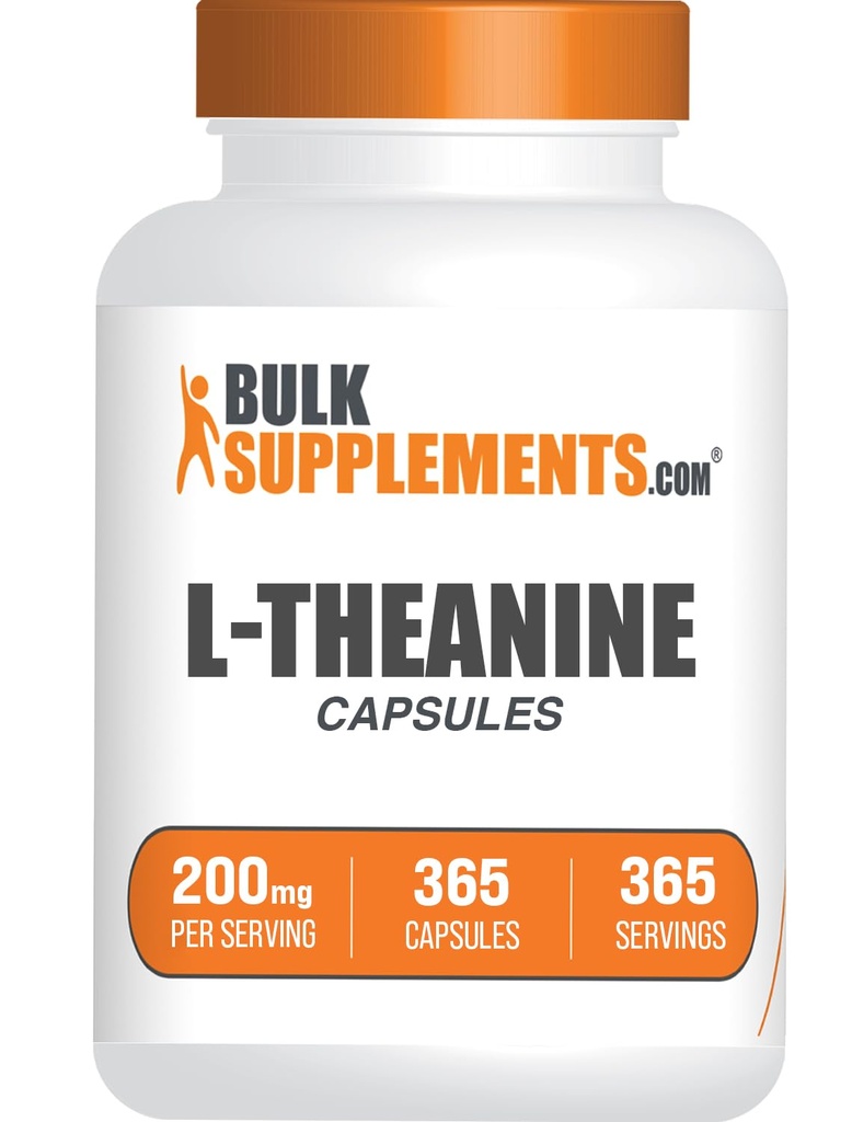 BulkSupplements.com Capsules L-Theanine - L-Theanine 200mg, Supplément Acid Amino - Sans gluten, 1 Capsule par portion, 365 Nombre (paquet de 1)