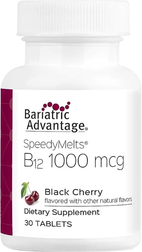 Avantage bariatrique B-12 Meltes rapides, supplément vitamine B12 1000 mcg, fusion rapide avec 200 mcg d'acide folique pour le soutien nutritionnel - Cerise noire, 30 Compte