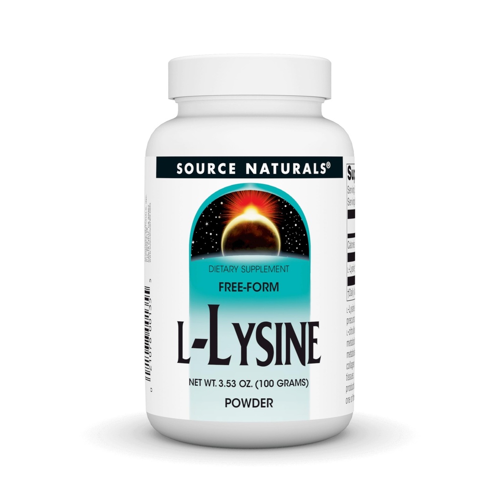 Source Naturals La poudre sans L-Lysine - supplément acide aminé supporte la formation d'énergie et le collagène* - 100 grammes