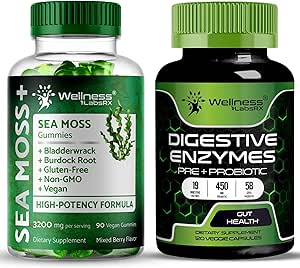 WELLNESS LABSRX Capsules d'enzymes digestives avec Gommies de mousse de mer